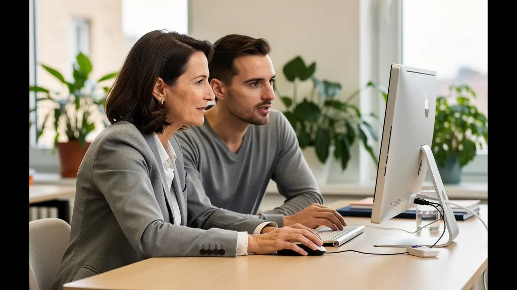 Dirigeante PME en discussion avec conseiller pour dossier de subvention