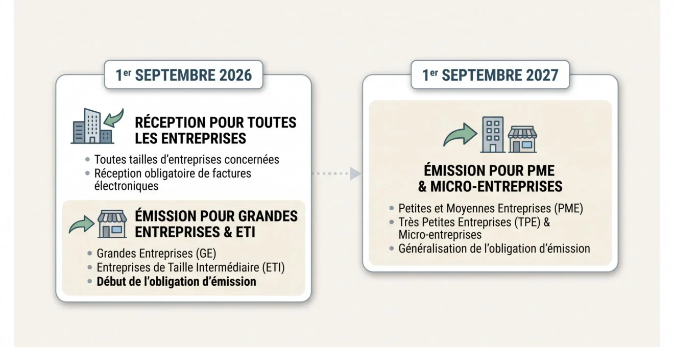 Repères de calendrier pour la réception et l'émission des factures électroniques en 2026 et 2027