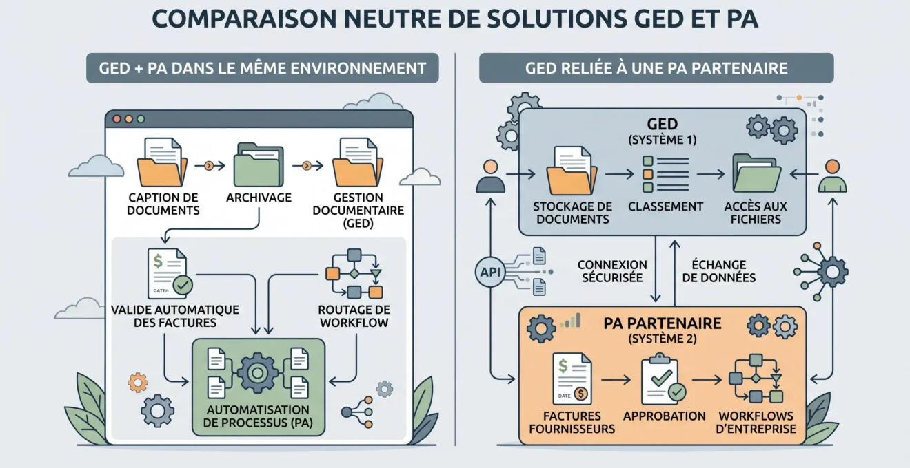 Comparaison entre une GED avec plateforme agréée intégrée et une GED connectée à une plateforme agréée partenaire